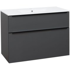 EBS Nevio B Skříňka s černým úchytem + umyvadlo Slim 101 cm, antracitově šedá