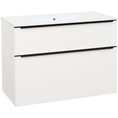 EBS Nevio B Skříňka s černým úchytem + umyvadlo Slim 101 cm, bílá lesklá