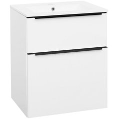 EBS Nevio B Skříňka s černým úchytem + umyvadlo Slim 61 cm, bílá lesklá