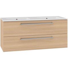 EBS Pure Skříňka s keramickým dvojumyvadlem slim 121 cm, dub sand barbera