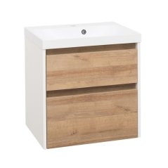 EBS Duomo Skříňka a umyvadlo 61 cm, bílá lesklá/dub Riviera