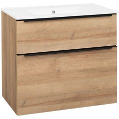 EBS Nevio B Skříňka s černým úchytem + umyvadlo Slim 81 cm, dub Riviera