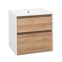 EBS Duomo Skříňka a keramické umyvadlo Slim 61 cm, bílá lesklá/dub Riviera