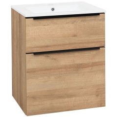EBS Nevio B Skříňka s černým úchytem + umyvadlo Slim 61 cm, dub Riviera