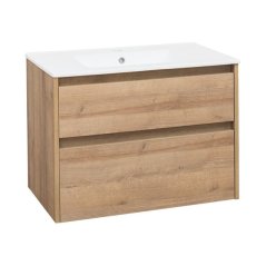 EBS Duomo Skříňka a keramické umyvadlo Slim 81 cm, dub Riviera