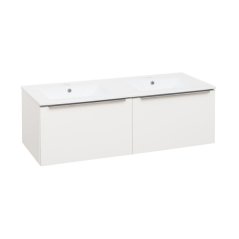 EBS Nevio Skříňka a keramické umyvadlo Slim 121 cm, 2 zásuvky, bílá lesklá
