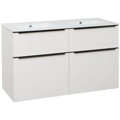 EBS Nevio B Skříňka s černým úchytem + umyvadlo Slim 121 cm, bílá lesklá